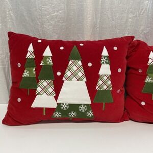 Christmas Tree Throw Pillow Set Red Green‎ Holiday Home Decor Festive 16"x12"